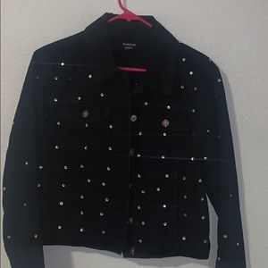 bebe denim black jean jacket size small